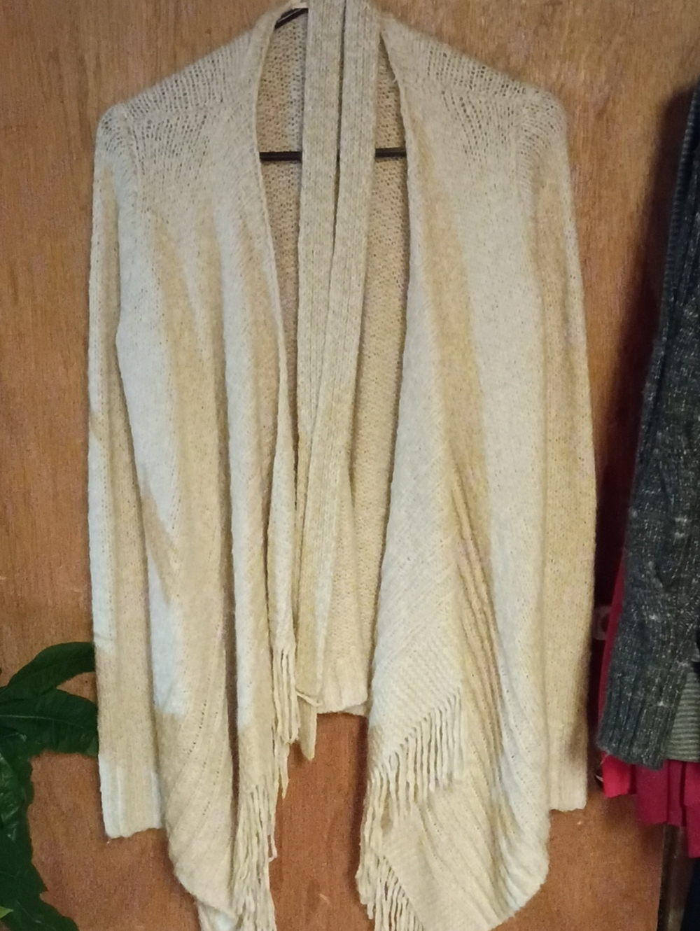 Hollister Cream Open-Front Fringe Knit Poncho
